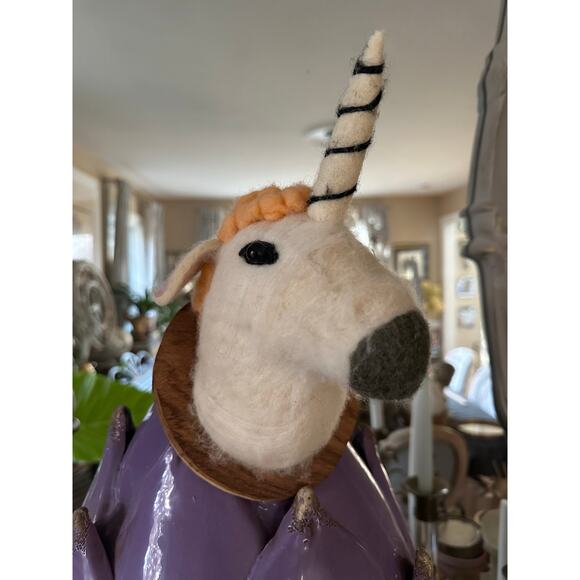 Vintage Unicorn felt Head Wall Mount Decor karma living whimsical nursery art - Picture 9 of 13